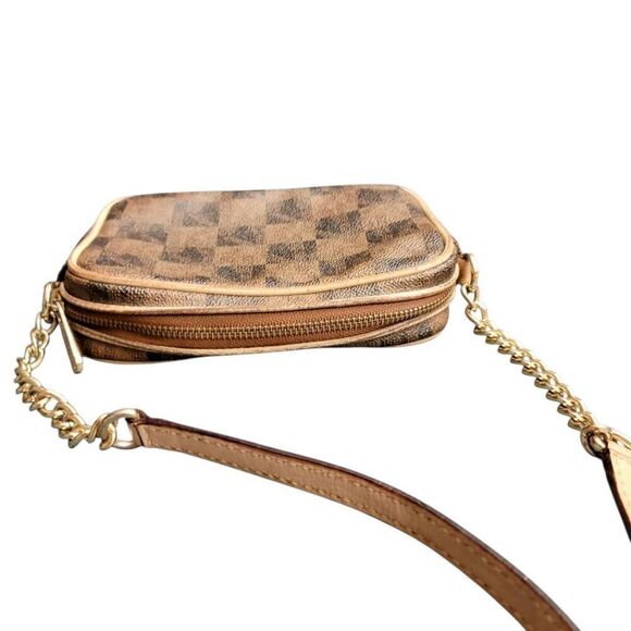 Michael Kors Neutral Brown Checked Signature Gold Accent Small Crossbody Bag - Picture 5 of 16